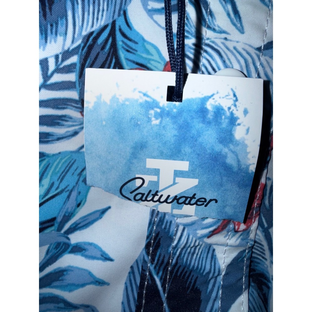 IZOD Button Down Mens Medium Blue Saltwater Tropical Floral UPF-45‎ Shirt - Picture 6 of 12